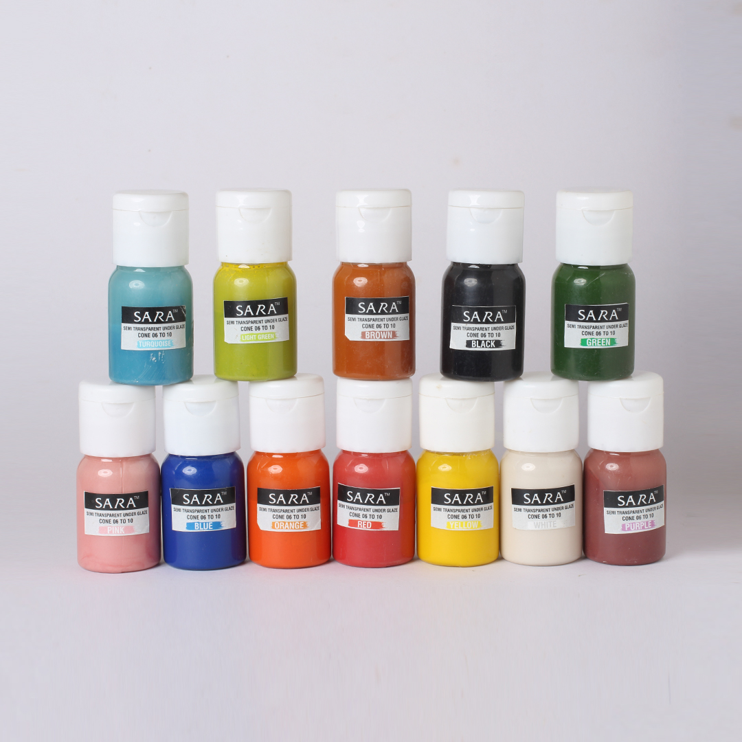 COMBO 2 - Sara Semi Transparent Underglazes - Pack of 12 Colours (30gm)