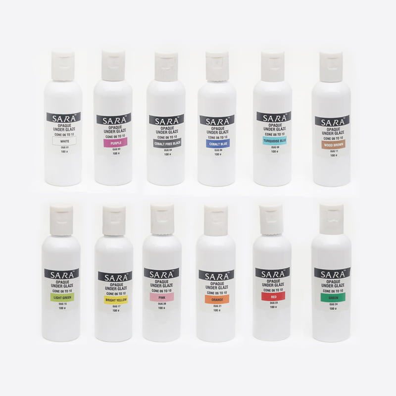 Combo Big 1: Sara Opaque Underglazes - Pack of 12 Colours (100gm) Combo Big 1: Sara Opaque Underglazes - Pack of 12 Colours (100gm)