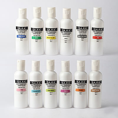 Combo Big 1: Sara Semi Transparent  Underglazes - Pack of 12 Colours (100gm)